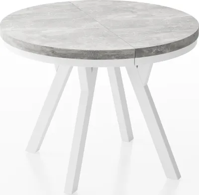 Produktbild von Designer Runder Ausziehbarer Esstisch - Loft-Stil, Industriell, Platzsparend - Weiße Beine - 100 bis 200 cm - für 5-10 Personen - Hergestellt in EU - Beton Grau - 200 cm