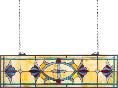 Produktbild von Buntglas Fensterbild - Hängendes Fensterpaneel - Tiffany-Stil - Rechteckig - 81,3 x 25 cm - Mit Kette - Suncatcher - Mehrfarbig