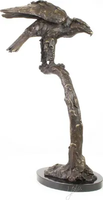 Produktbild von Casa Padrino Luxus Adler Bronzefigur Grau / Gold / Schwarz 44,4 x 28,8 x H. 71,5 cm - Dekofigur mit Marmorsockel