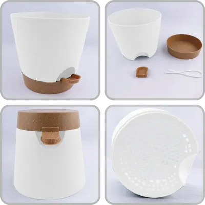 Produktbild von Set aus 6 selbstwässernden Blumengärten mit Spritzsystem für Innenraum und Balkon - runde Blumenvase 16,5 cm