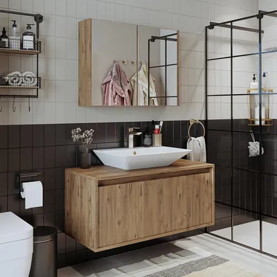 Produktbild von Roomart ATLANTIC-100 Badmöbel-Set 3-teilig 100 cm breit, Eiche
