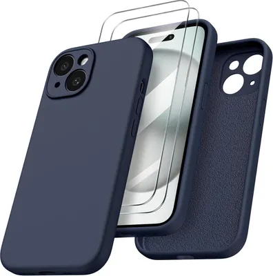 Produktbild von ORNARTO iPhone 15 Hülle mit Kameraschutz und Schutzfolie - Mitternachtsblau