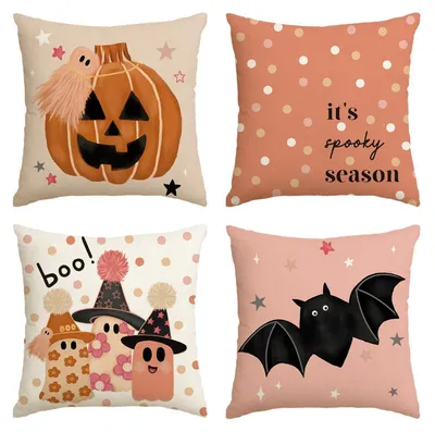 Produktbild von Kissenbezüge Halloween 4er Set 45x45 cm Rosa 100% Polyester