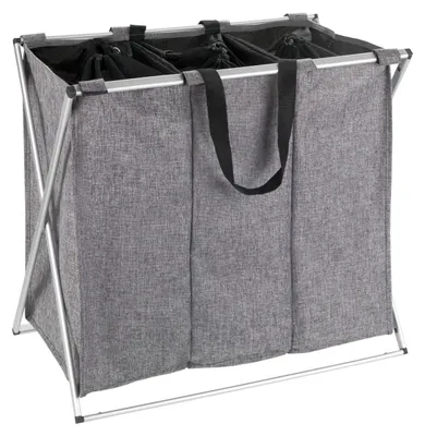 Produktbild von WENKO Wäsche Korb Sammler Box Sack Sortierer TRIO Grau 130 L Laundry Trage Griff