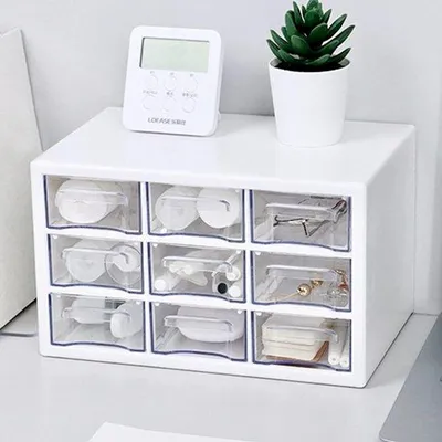 Image de Petit meuble de rangement mural à 9 tiroirs, blanc, 24 x 16 x 14 cm