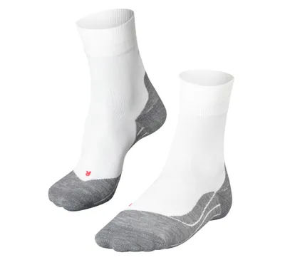 A pair of white and gray running socks.
