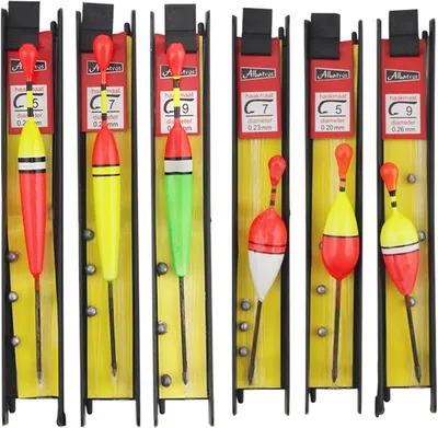Produktbild von Set aus 6 Schwimmenden Angelposen, Zinklemmen, Angelschnur und Haken (5#, 7#, 9#), fuer Aalfang, Forelle
