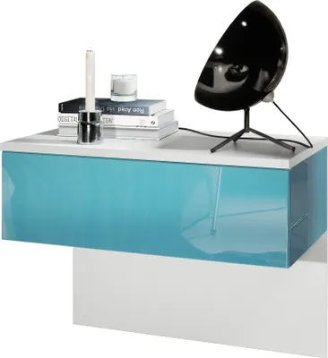 Produktbild von Vladon Nachttisch Sleep,  Germany, Nachttischschrank mit Schublade zur Wandmontage, Weiß matt/Petrol Hochglanz (60 x 46 x 35 cm)