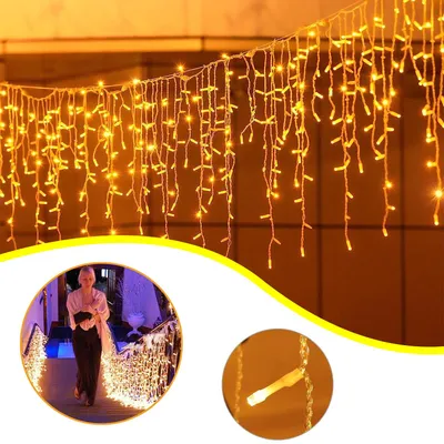 Produktbild von 5 m Eisregen‑Lichtervorhang mit 200 LED, 8 Lichtmodi und Timer, Innen‑ und Außen‑Weihnachtsbeleuchtung für Balkon, Geländer, Party und Traufe