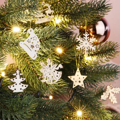 48 Stück Weihnacht's Echtholz Baumschmuck 8 Sorten