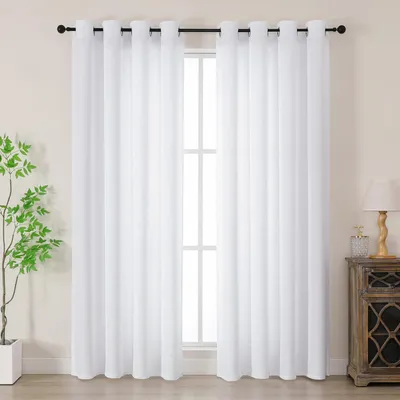 Immagine prodotto di Tende con passanti, effetto lino semitrasparente, set da 2, colore bianco, dimensioni 140x183 cm