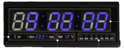 Immagine prodotto di Orologio da parete, display a LED, ora, data, temperatura, 48 x 19 x 3 cm