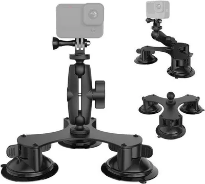 Obrázok produktu pre Univerzálny odolný držiak do auta s trojitým prísavným uchytením pre akčné kamery typu GoPro, DJI a DSLR