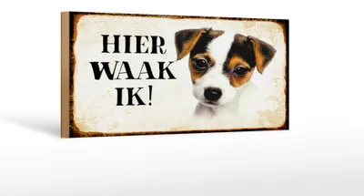 Produktbild von Holzschild Spruch 27x10cm holländisch Hier Waak ik Jack Russell Terrier Puppy