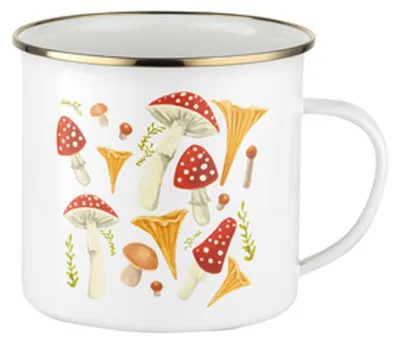 Produktbild von Emaillebecher mit Pilzmotiv, Fassungsvermögen 1,25 l, Durchmesser 12 cm