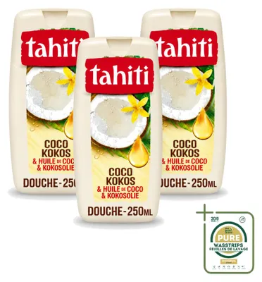 Immagine prodotto di 3 flaconi di bagnoschiuma Tahiti al cocco e olio di cocco - 250 ml - confezione risparmio - 3 pezzi