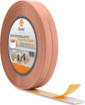Produktbild von QUEST Weichsockelleiste selbstklebend 10x10mm, 5m mm, PVC-Kunststoff, Schaumklebeband, für Küche und Bad, Dichtungsband, hellbraun