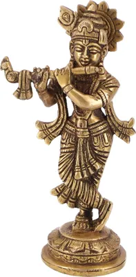 Produktbild von Messingfigur, Statue Krishna Statue 19 cm - Motiv 3, Gold, Skulpturen & Statuen
