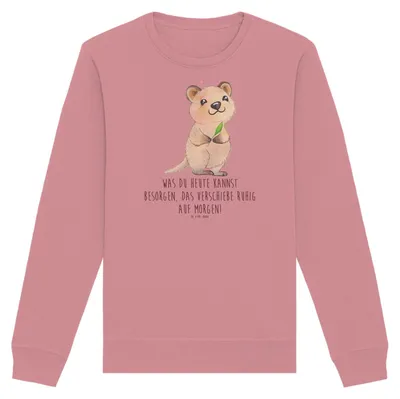 Produktbild von Mr. & Mrs. Panda Baumwoll Pullover Quokka Happy Größe S - Canyon Pink - Geschenk, Verschieben, Bio, Niedliches Tier, Sweater, Lustiger Spruch, Dinge Erledigen, Sweatshirt