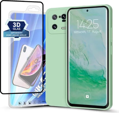 Produktbild von Hülle für Xiaomi 13 Pro 5G mit 9H Displayglas Displayschutz Plus Case Cover Bumper Silikon Softgrip Schutzhülle Farbe: Türkis