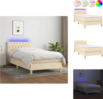 Produktbild von vidaXL Boxspringbett mit Matratze & LED Creme 90x200 cm Stoff -  Betten & Bettgestelle