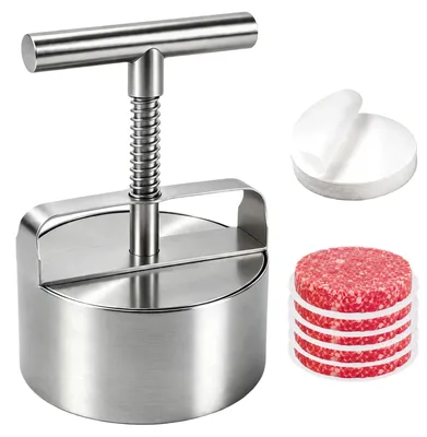Burgerpresse aus Edelstahl, 11,4 cm, 100-400 g, mit Pattypapier