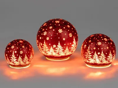 Produktbild von 3er Set LED Kugeln FROSTY WINTERWALD rot zum stellen 10 + 12 + 15cm Formano W25