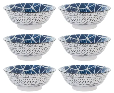 Produktbild von H&h 6er Set runde Tassen mit blauem Dekor 16,5x6,3 cm