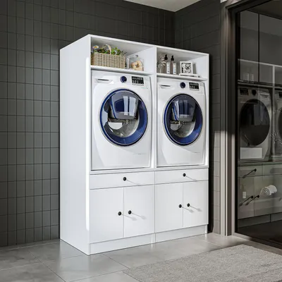 Produktbild von Roomart SERIE 1 Waschmaschinen-Doppelschrank 134 cm breit, Weiß