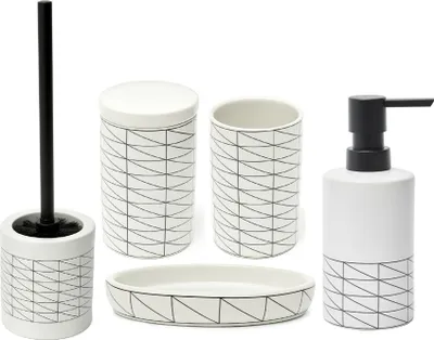Produktbild von SAT GEOMETRIE Bad Accessoires Set aus Keramik, weiß & schwarz