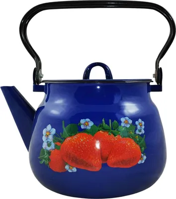 Produktbild von Blaue Erdbeeren Motiv Emaille Teekanne Kaffeekanne 2,5 Liter emailliert Früchte