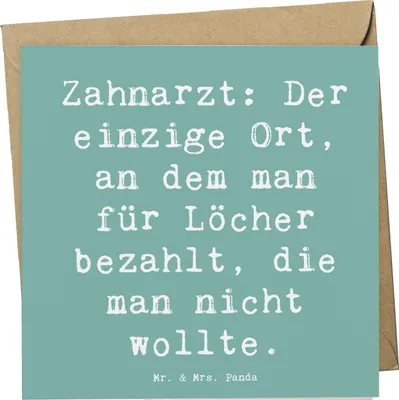 Produktbild von Mr. & Mrs. Panda Grußkarte Zahnarzt Lochgebühr - Meeresbrise - Geschenk, Beruf, anlasskarte, Dentalhygiene, Zahnmedizin, handgefertigte Geschenke, faltkarte, Klappkarte