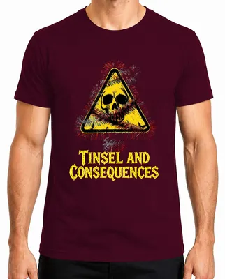 Produktbild von Tinsel and Consequences Totenkopf Lametta Warnschild Skull Gefahr Herren T-Shirt, Burgundy, M