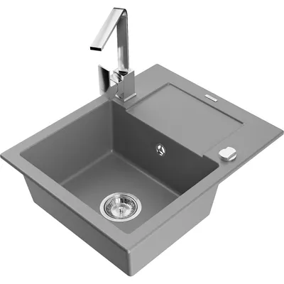 Obrázek produktu pro Mexen Enzo 1-miskový granitový dřez s odkapávačem a kuchyňskou baterií Rita, Šedá - 6506-71-670300-00