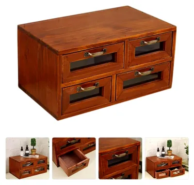 Produktbild von Rustikale Holz Aufbewahrungsbox mit 4 Schubladen für Büro und Wohnzimmer