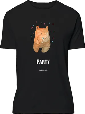 Produktbild von Mr. & Mrs. Panda Größe L T-Shirt Bär Party - Schwarz - Geschenk, Teddy, Gute Laune, Tshirt, mit Spruch, Shirt, Lustig, Geburtstagsgeschenk, Geburtstag