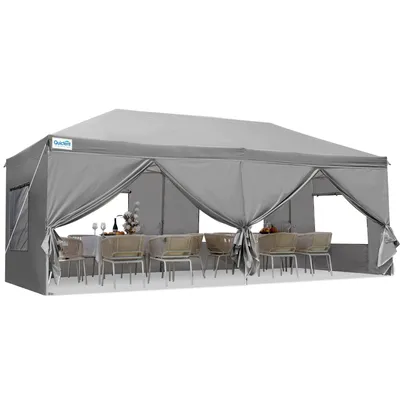 Produktbild von Quictent Faltpavillon 3x6m mit 6 Seitenteilen, Gartenpavillon, Wasserdicht Stabil Pavillon Partyzelt mit 4 Sandsäcke & Rollentasche Grau