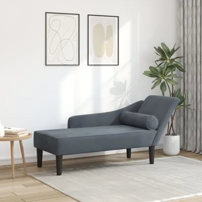 Image de Maison Exclusive - Fauteuil long avec coussin, couleur gris foncé, en velours