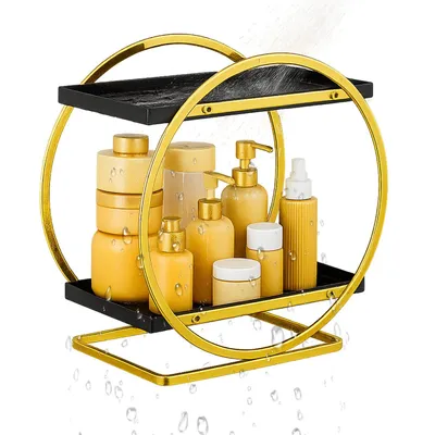 Produktbild von 2-stöckiger Make up Organizer Parfüm Organizer für Badezimmer Kommode, Gold Rund