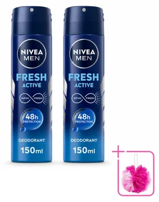 Productafbeelding van 2 x NIVEA MEN Fresh Active Deodorantspray - 150 ml - Voordeelverpakking - 2 stuks