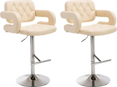 Produktbild von TPFLiving 2er Set Barhocker Dubai Gestell Metall in Chromoptik Kunstleder Creme