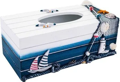 Produktbild von Holz-Tissueschachtel für Tissues, mediterraner Stil, maritime Tischdekoration, Taschentuchschachtel, Kosmetik-Taschentuchspender, Kosmetik-Taschentuch, Schachtel, nautische Geschenke für zu Hause und im Büro