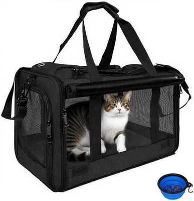 Zdjęcie produktu dla Składana torba transportowa dla zwierząt - torba nosząca - bezpieczny transport - oddychająca siatkowa konstrukcja - 46x30x30 cm - czarna