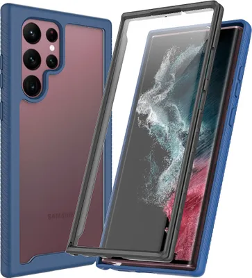 Produktbild von Galaxy S22 Ultra 5G Hülle, TPU Bumper mit Eingebautem Displayschutz 360 Grad Komplettschutz Schutzhülle für Samsung Galaxy S22 Ultra 5G Navy Blau