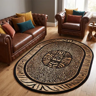 Immagine prodotto di Tappeto Tapiso modello ATLAS, forma ovale, motivo animalier leopardato, colore marrone, ideale per il soggiorno, dimensioni 200 x 300 cm