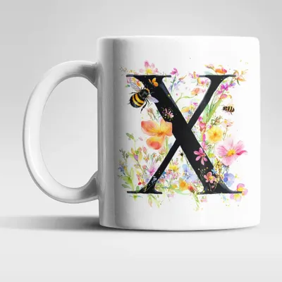 Produktbild von Name A bis Z und 0 bis 9 Blumen Bienen Kaffeetasse Teetasse Tasse Geschenkidee – X