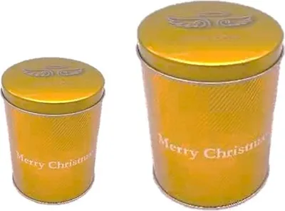 Produktbild von 2tlg. Weihnachtsdosen Set mit Deckel, verschiedenen Größen, Rund, ineinander stapelbar, Vorratsdose Metalldose Plätzchendose