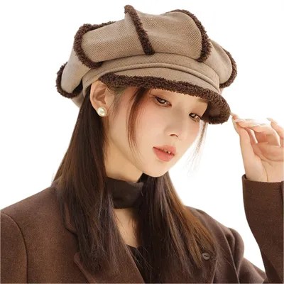 Produktbild von Damen Baskenmütze, Schirmmütze, Ballonmütze, Vintage Wintermütze, Klass Barett, Khaki