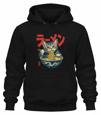 Productafbeelding van Ramen Katze, Japanse stijl, schattig (kawaii), anime, Japan, Y2K, manga, otaku, hoodie, zwart, maat M