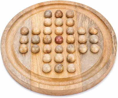 Ajuny rundes Solitaire-Spielbrett aus Holz mit Holzspielsteinen